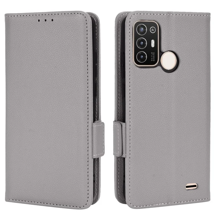 Для ZTE Blade A52 Fall Pression Case Cash Case Magnetic Wallet Stand pu Кожа Litchi Texture Shell - Серый