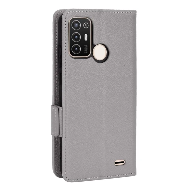 Для ZTE Blade A52 Fall Pression Case Cash Case Magnetic Wallet Stand pu Кожа Litchi Texture Shell - Серый