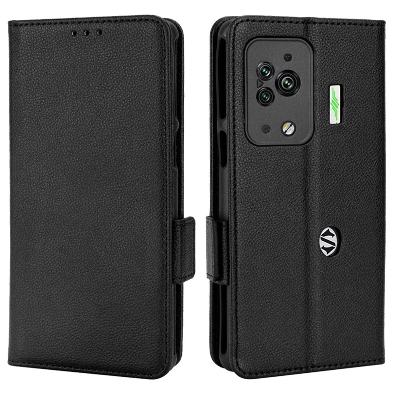 For Xiaomi Black Shark 5 Pro Mobile Phone Case Shockproof Litchi Texture Wallet Stand PU Leather Anti-scratch Magnetic Shell - Black