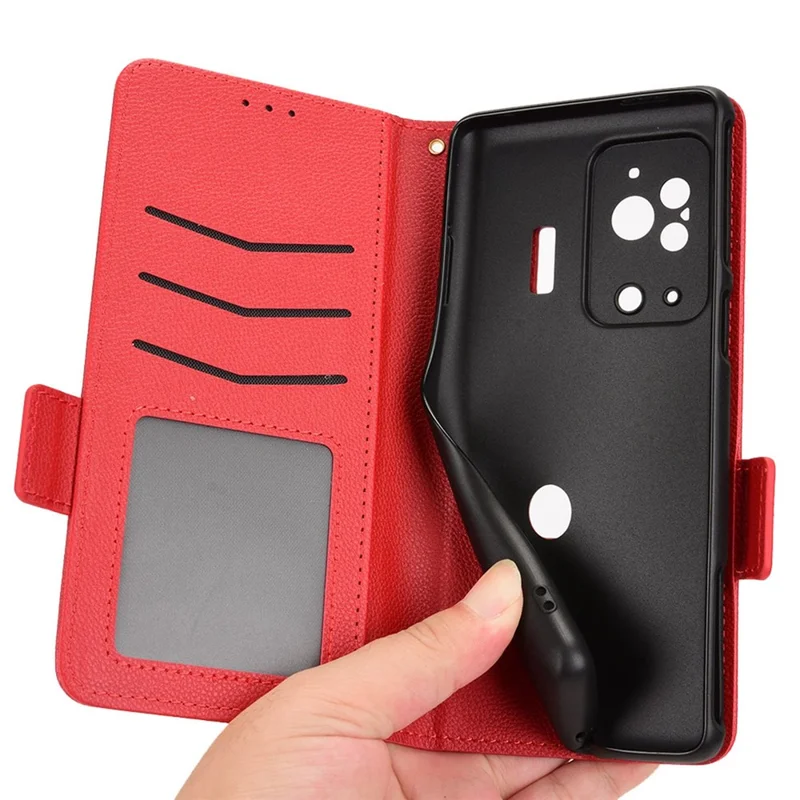 For Xiaomi Black Shark 5 Pro Mobile Phone Case Shockproof Litchi Texture Wallet Stand PU Leather Anti-scratch Magnetic Shell - Black