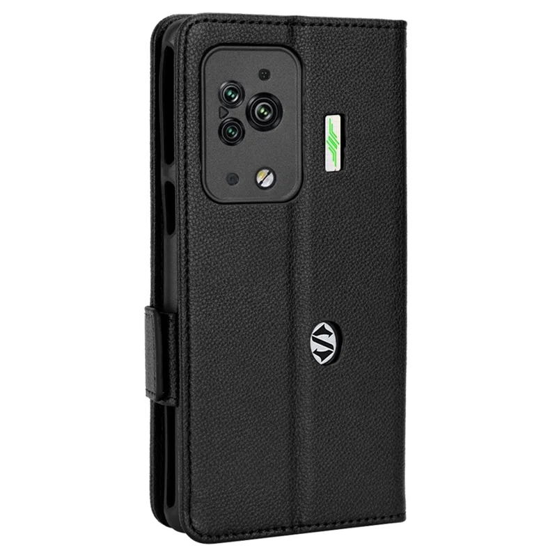 For Xiaomi Black Shark 5 Pro Mobile Phone Case Shockproof Litchi Texture Wallet Stand PU Leather Anti-scratch Magnetic Shell - Black