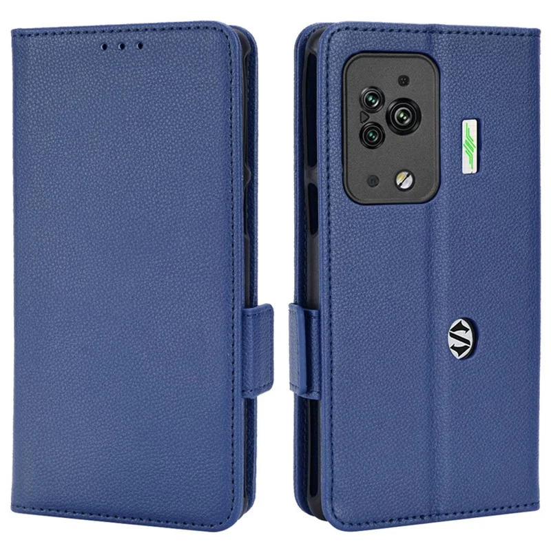 For Xiaomi Black Shark 5 Pro Mobile Phone Case Shockproof Litchi Texture Wallet Stand PU Leather Anti-scratch Magnetic Shell - Dark Blue