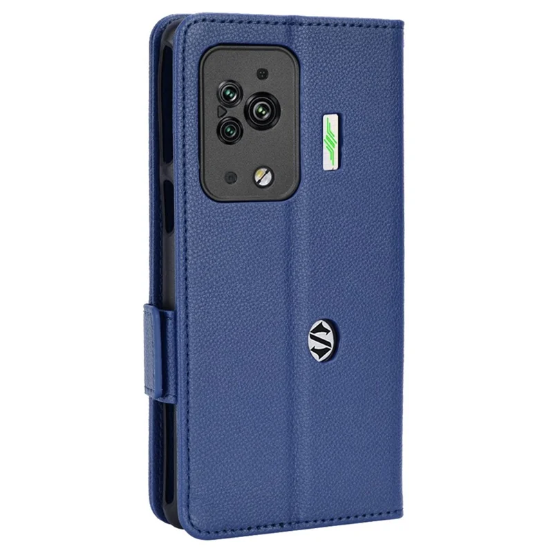 For Xiaomi Black Shark 5 Pro Mobile Phone Case Shockproof Litchi Texture Wallet Stand PU Leather Anti-scratch Magnetic Shell - Dark Blue