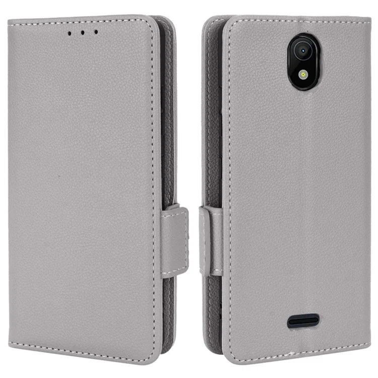 For Nokia C100 4G Protective Phone Case Litchi Texture Wallet Stand Feature PU Leather Anti-fall Magnetic Shell - Grey