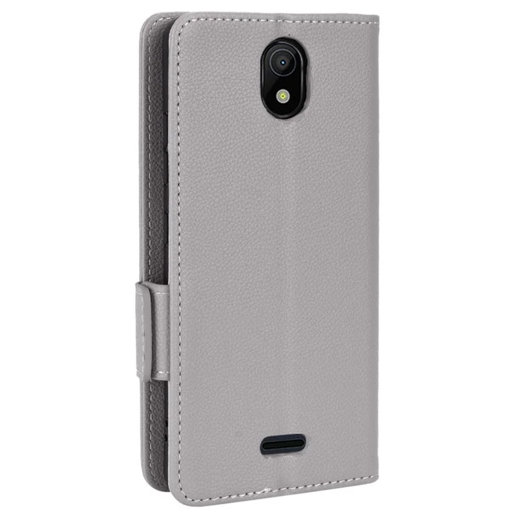 For Nokia C100 4G Protective Phone Case Litchi Texture Wallet Stand Feature PU Leather Anti-fall Magnetic Shell - Grey