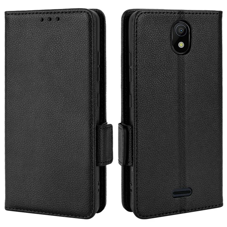 For Nokia C100 4G Protective Phone Case Litchi Texture Wallet Stand Feature PU Leather Anti-fall Magnetic Shell - Black