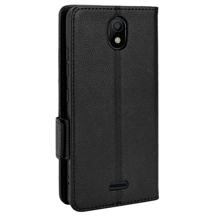 For Nokia C100 4G Protective Phone Case Litchi Texture Wallet Stand Feature PU Leather Anti-fall Magnetic Shell - Black