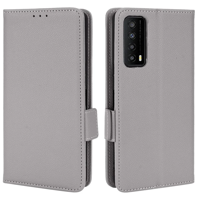 For TCL Stylus 5G Drop Resistant Cell Phone Case Magnetic Wallet Stand PU Leather Litchi Texture Shell - Grey