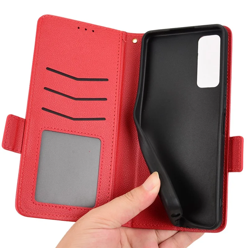 For TCL Stylus 5G Drop Resistant Cell Phone Case Magnetic Wallet Stand PU Leather Litchi Texture Shell - Grey