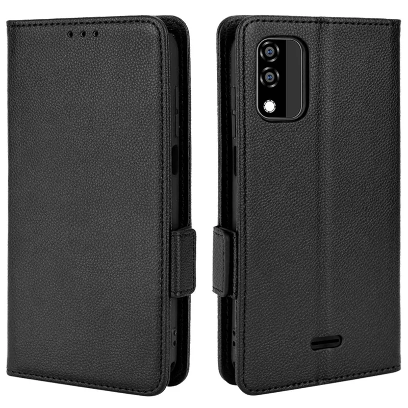 Für Blu C5 Max Anti-kratzer-mobiltelefon Hülle Magnetwallet Ständer PU Leder Litchi Textur Shell - Schwarz