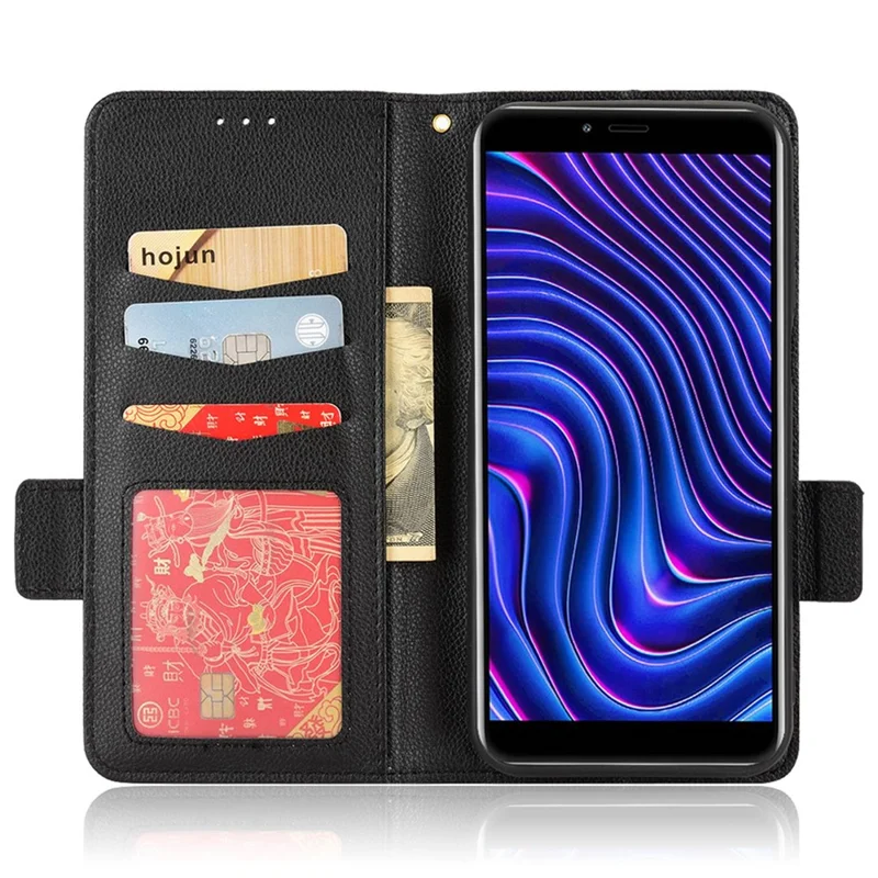 Für Blu C5 Max Anti-kratzer-mobiltelefon Hülle Magnetwallet Ständer PU Leder Litchi Textur Shell - Schwarz