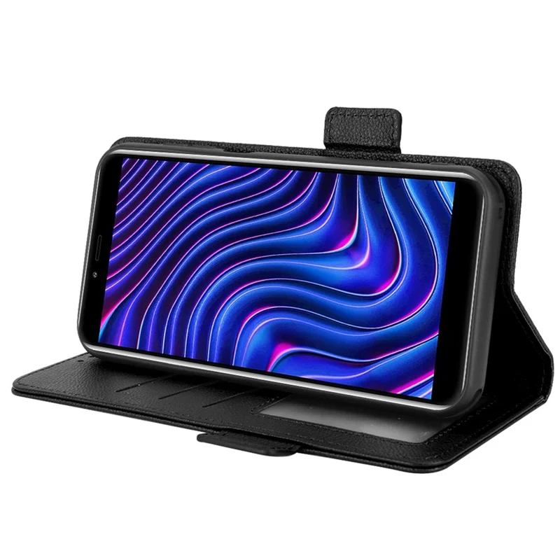 Für Blu C5 Max Anti-kratzer-mobiltelefon Hülle Magnetwallet Ständer PU Leder Litchi Textur Shell - Schwarz