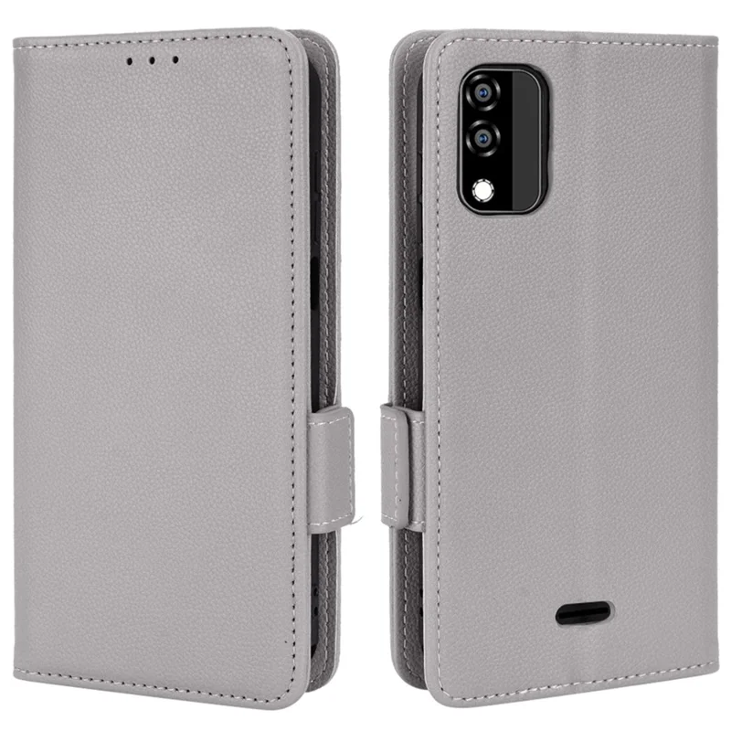 For BLU C5 Max Anti-scratch Cell Phone Case Magnetic Wallet Stand PU Leather Litchi Texture Shell - Grey