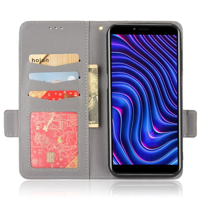 For BLU C5 Max Anti-scratch Cell Phone Case Magnetic Wallet Stand PU Leather Litchi Texture Shell - Grey