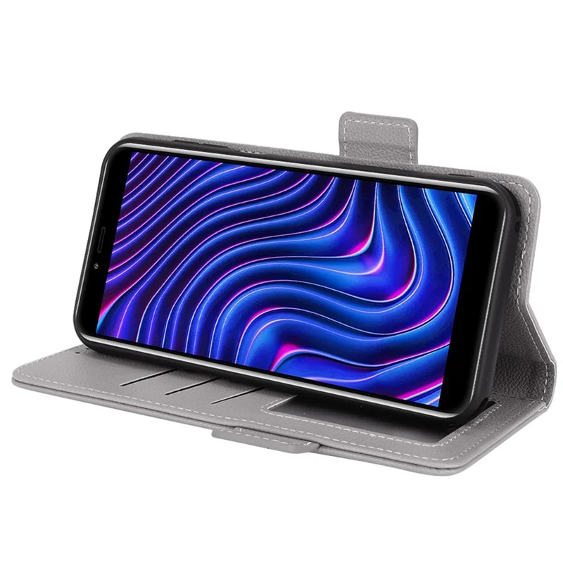 For BLU C5 Max Anti-scratch Cell Phone Case Magnetic Wallet Stand PU Leather Litchi Texture Shell - Grey