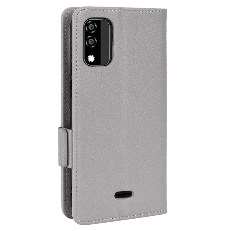 For BLU C5 Max Anti-scratch Cell Phone Case Magnetic Wallet Stand PU Leather Litchi Texture Shell - Grey