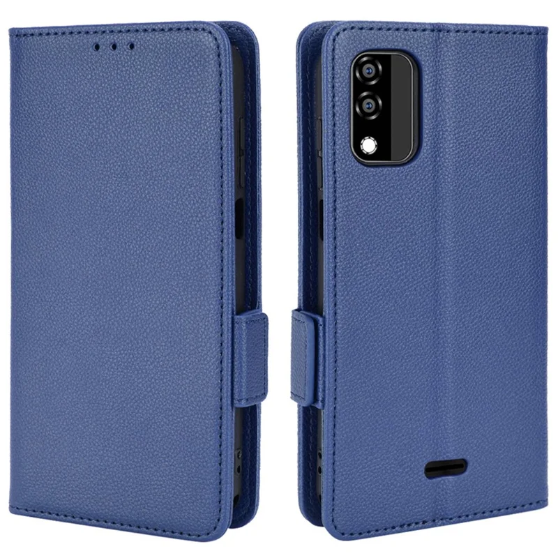 For BLU C5 Max Anti-scratch Cell Phone Case Magnetic Wallet Stand PU Leather Litchi Texture Shell - Dark Blue