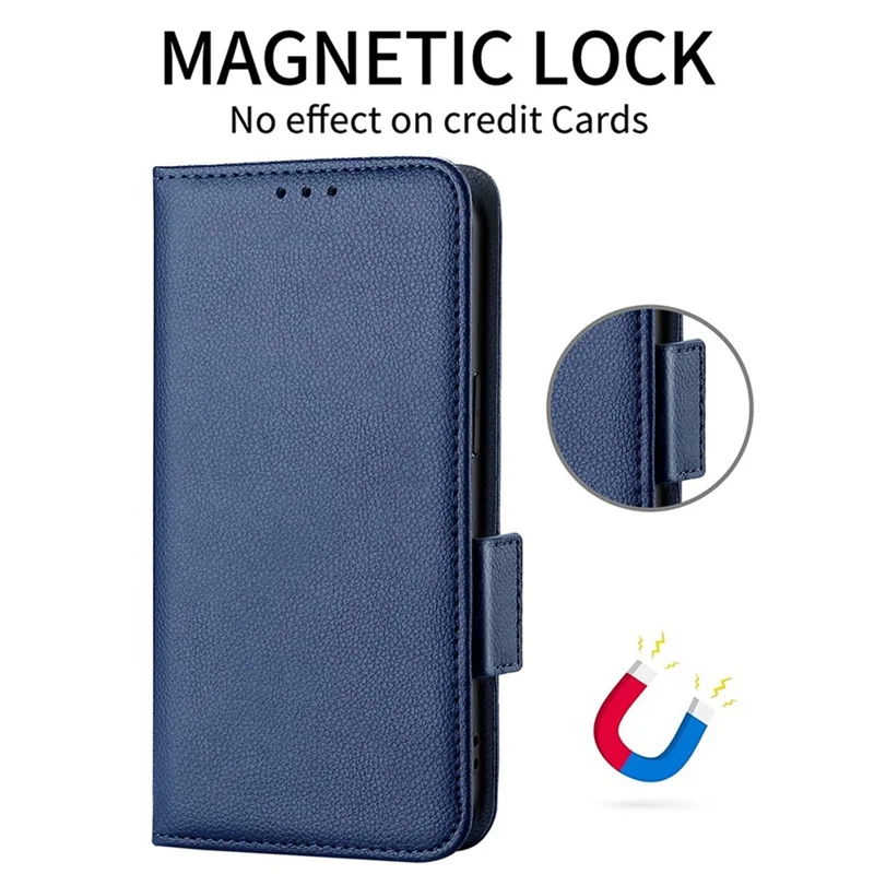 For BLU C5 Max Anti-scratch Cell Phone Case Magnetic Wallet Stand PU Leather Litchi Texture Shell - Dark Blue