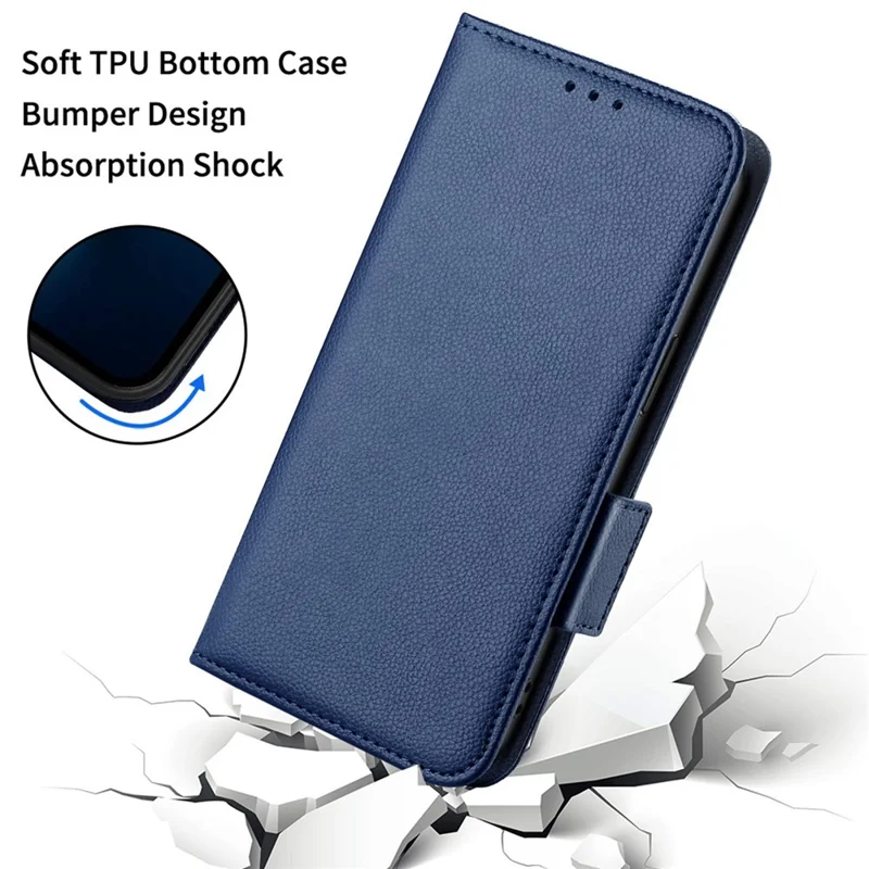 For BLU C5 Max Anti-scratch Cell Phone Case Magnetic Wallet Stand PU Leather Litchi Texture Shell - Dark Blue