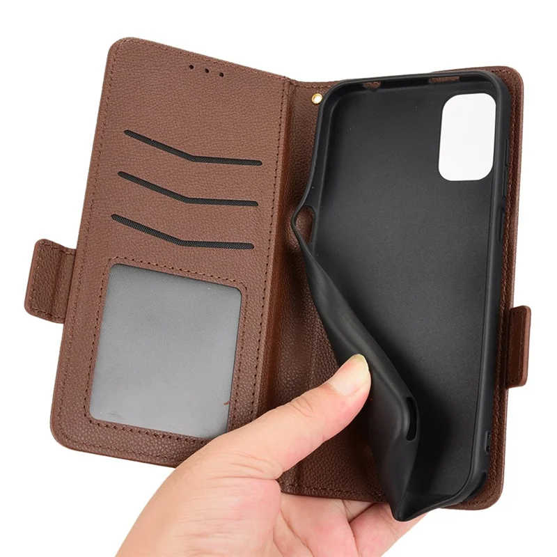 For BLU C5 Max Anti-scratch Cell Phone Case Magnetic Wallet Stand PU Leather Litchi Texture Shell - Dark Blue