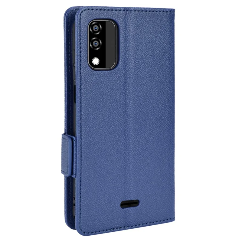 For BLU C5 Max Anti-scratch Cell Phone Case Magnetic Wallet Stand PU Leather Litchi Texture Shell - Dark Blue
