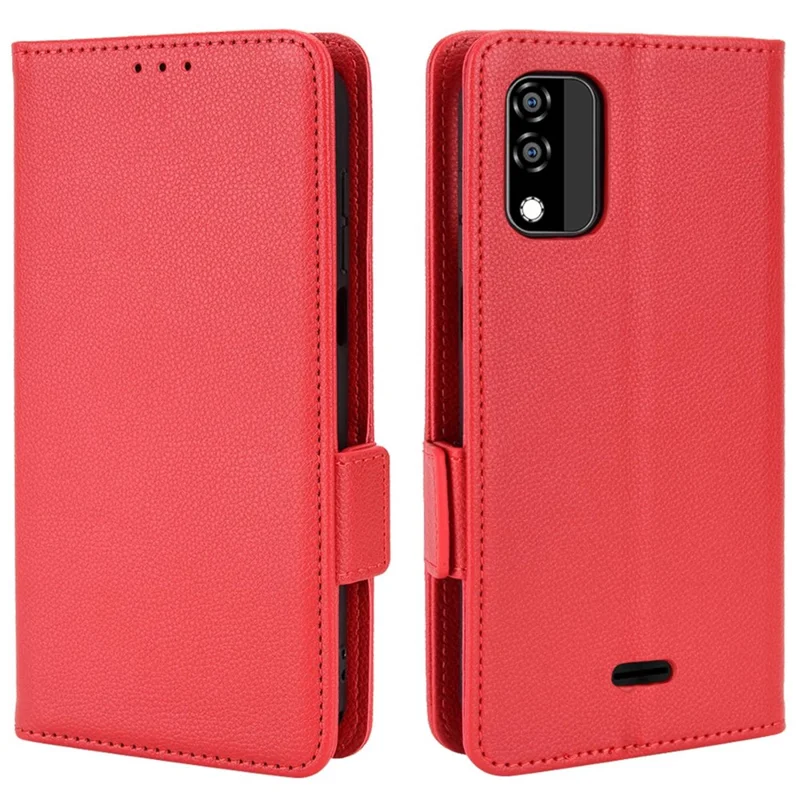 For BLU C5 Max Anti-scratch Cell Phone Case Magnetic Wallet Stand PU Leather Litchi Texture Shell - Red