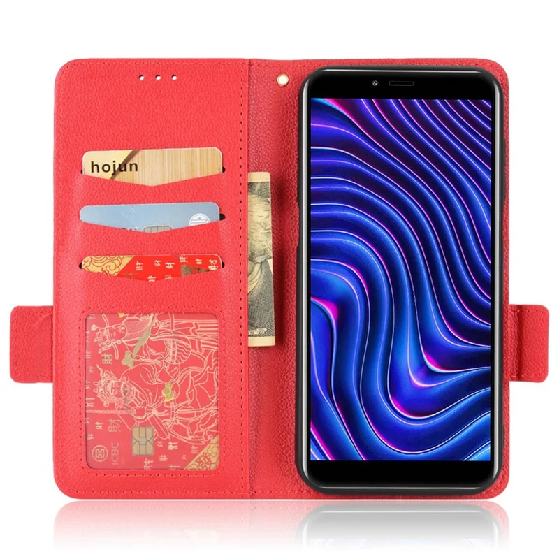 For BLU C5 Max Anti-scratch Cell Phone Case Magnetic Wallet Stand PU Leather Litchi Texture Shell - Red