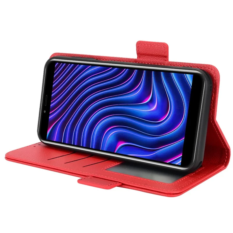 For BLU C5 Max Anti-scratch Cell Phone Case Magnetic Wallet Stand PU Leather Litchi Texture Shell - Red