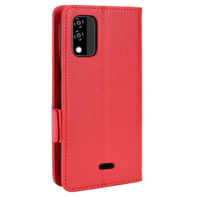 For BLU C5 Max Anti-scratch Cell Phone Case Magnetic Wallet Stand PU Leather Litchi Texture Shell - Red