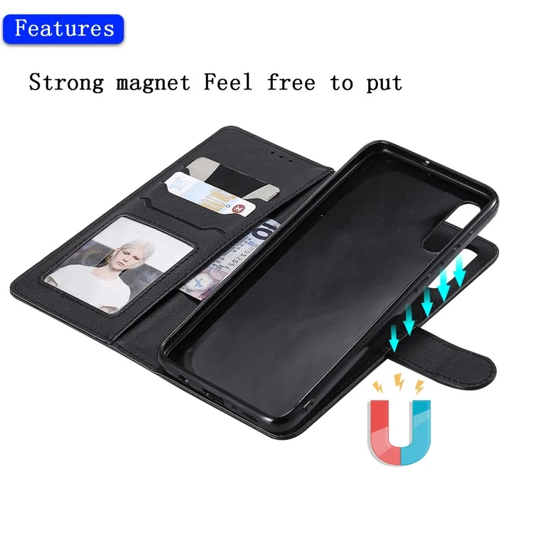 For Samsung Galaxy A50 / A50s / A30s Case 2 in 1 Detachable Magnetic Leather Wallet Mobile Cover with Strap - Black