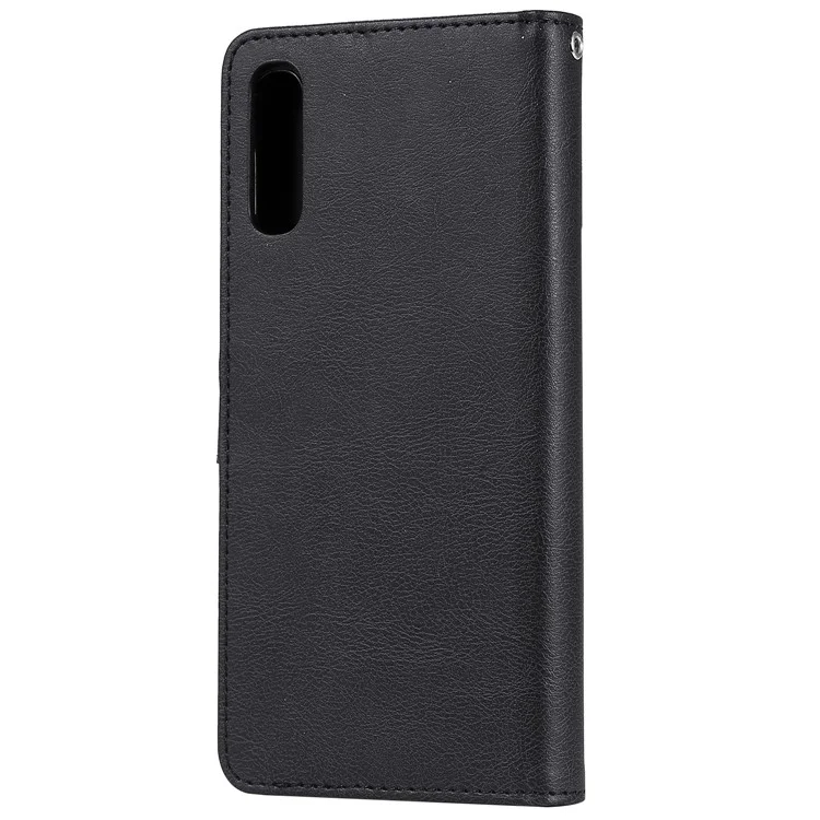 For Samsung Galaxy A50 / A50s / A30s Case 2 in 1 Detachable Magnetic Leather Wallet Mobile Cover with Strap - Black