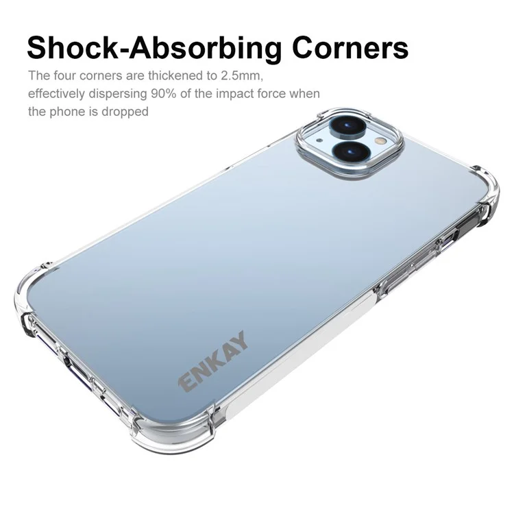 ENKAY HAT PRINCE For iPhone 14 Plus 6.7 inch Shockproof Thickened Corners TPU Phone Case Anti-slip Strip Edge Transparent Back Cover