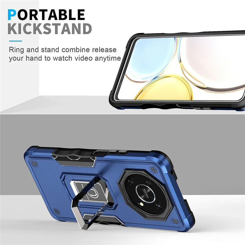 For Honor X9 4G / 5G Hard PC Soft TPU Hybrid Phone Case Drop-proof Ring Kickstand Protective Cover - Rose Gold