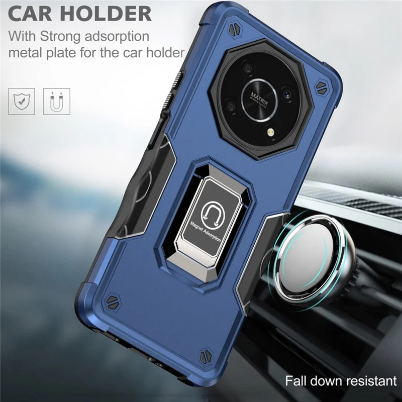 For Honor X9 4G / 5G Hard PC Soft TPU Hybrid Phone Case Drop-proof Ring Kickstand Protective Cover - Rose Gold