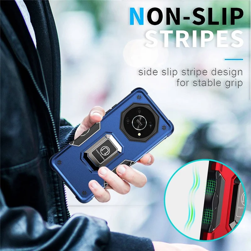 For Honor X9 4G / 5G Hard PC Soft TPU Hybrid Phone Case Drop-proof Ring Kickstand Protective Cover - Rose Gold