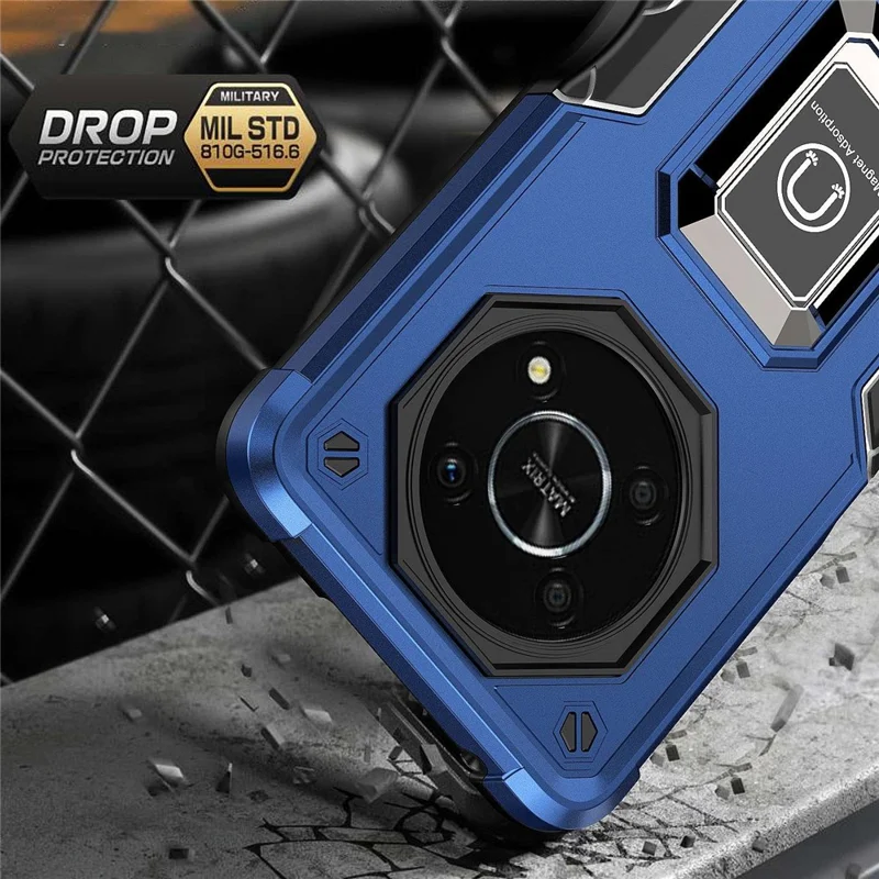 For Honor X9 4G / 5G Hard PC Soft TPU Hybrid Phone Case Drop-proof Ring Kickstand Protective Cover - Rose Gold