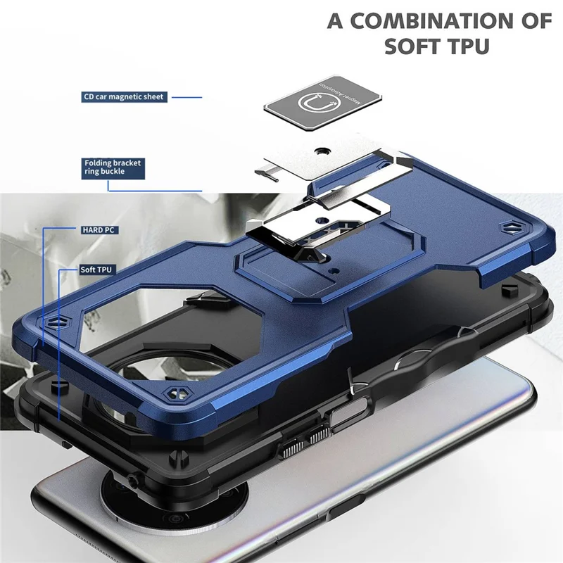 For Honor X9 4G / 5G Hard PC Soft TPU Hybrid Phone Case Drop-proof Ring Kickstand Protective Cover - Rose Gold