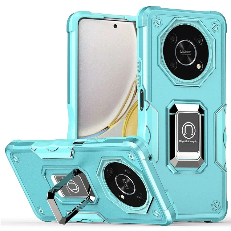 For Honor X9 4G / 5G Hard PC Soft TPU Hybrid Phone Case Drop-proof Ring Kickstand Protective Cover - Mint Green