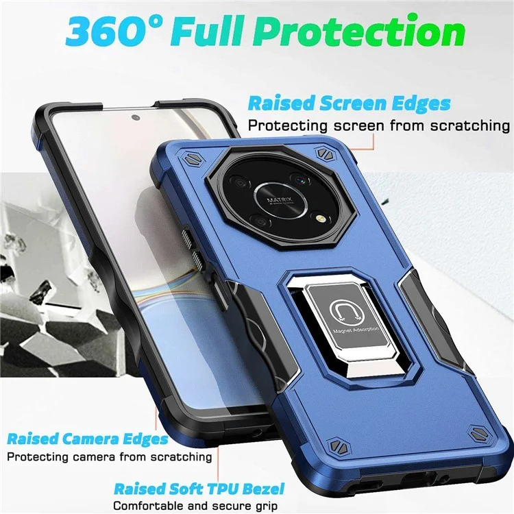 For Honor X9 4G / 5G Hard PC Soft TPU Hybrid Phone Case Drop-proof Ring Kickstand Protective Cover - Mint Green