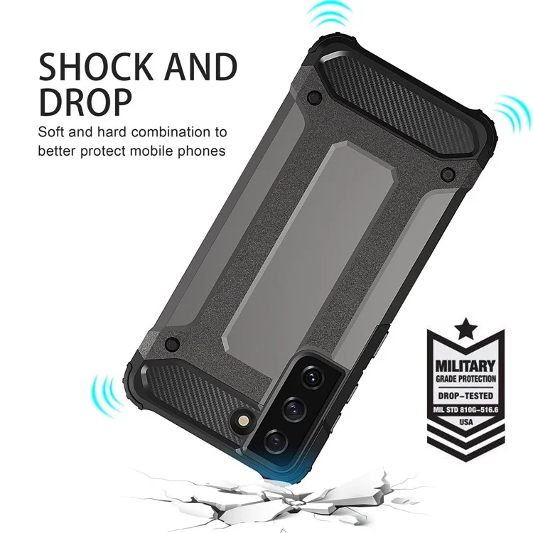 For Samsung Galaxy S22+ 5G Anti-drop Phone Case TPU + PC  Protective Back Cover Dust-proof Phone Shell - Black