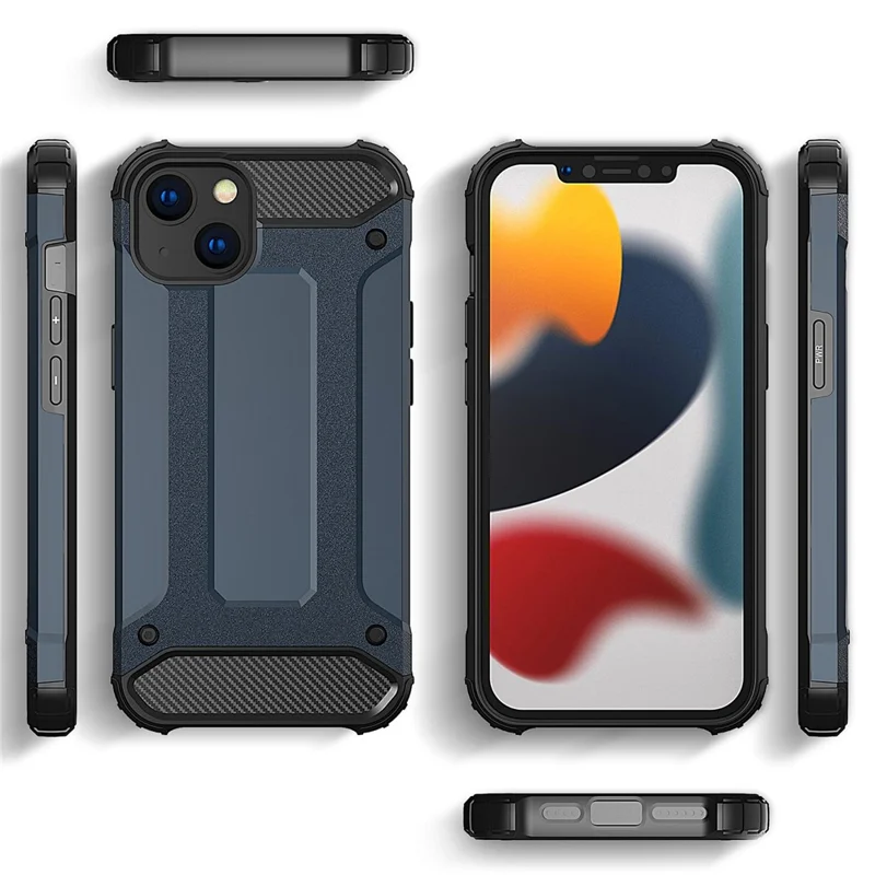 For iPhone 14 6.1 inch Drop-proof Phone Case TPU + PC Mobile Phone Back Cover with Inner Heat Dissipation Design - Navy Blue