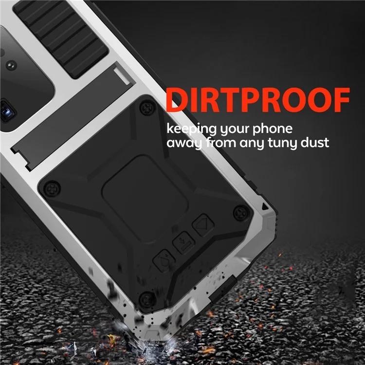 R-JUST For Samsung Galaxy S20 Ultra Metal + Silicone + PC Phone Case Kickstand Full Cover Shell with Tempered Glass Film - Silver