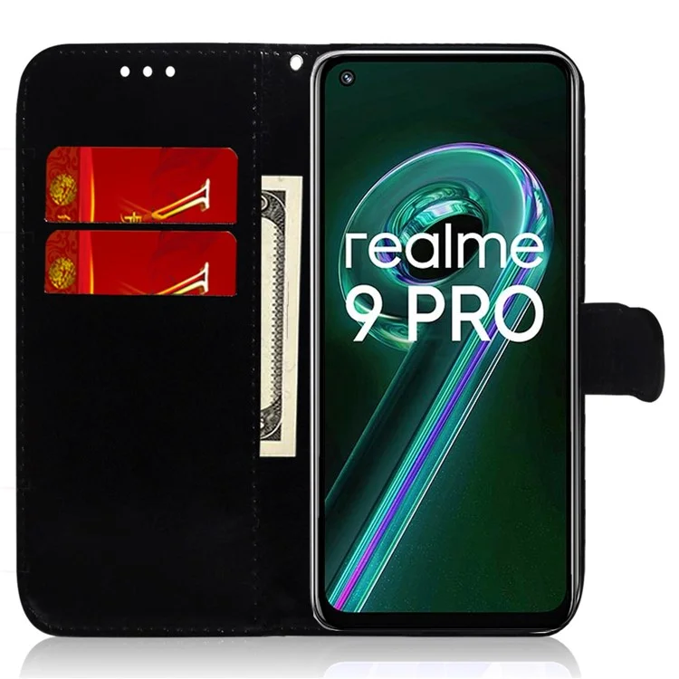 Für Oppo A57 4g / A57 (2022) 5G / A77 5G / Realme Q5i / V23 5g / Narzo 50 5G Stylish Flip Leder Brieftaschenstil Phone Hülle Mit Schillernden Blumenmuster Gut Geschützter Abdeckung - Schwarz