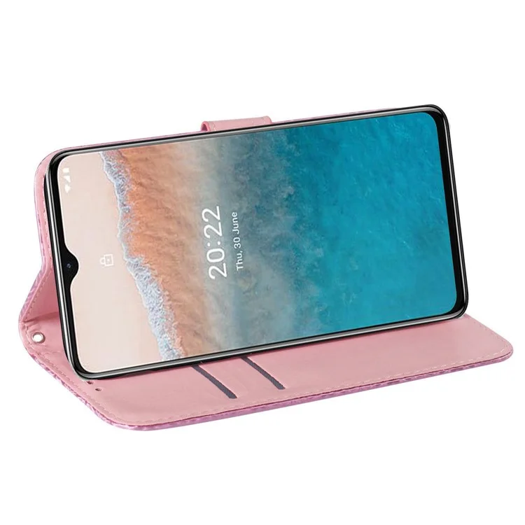 Pour Nokia C21 Dazzling Flower Pattern Shockproof Phone Cover Anti-scratch Flip Wallet Case with Stand Phone Shell - Rose