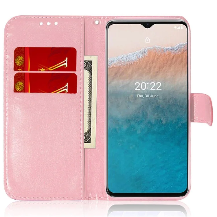 Pour Nokia C21 Dazzling Flower Pattern Shockproof Phone Cover Anti-scratch Flip Wallet Case with Stand Phone Shell - Rose