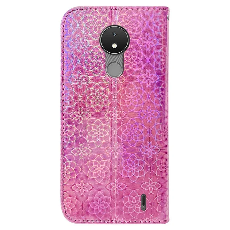 Pour Nokia C21 Dazzling Flower Pattern Shockproof Phone Cover Anti-scratch Flip Wallet Case with Stand Phone Shell - Rose