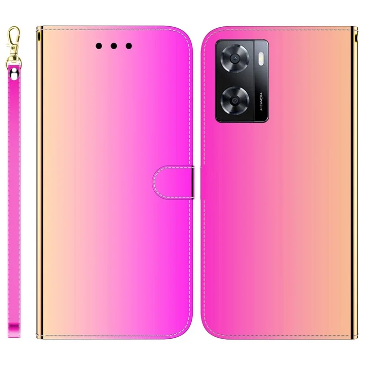 Per Oppo A57 4G / A57 (2022) 5G / A77 5G / Realme Q5i / V23 5G / Narzo 50 5G Servizio a Specchio Serra Portafoglio Case di Pelle in Pelle PU Con Cinturino - Rosa