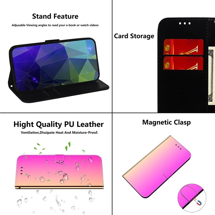 Per Oppo A57 4G / A57 (2022) 5G / A77 5G / Realme Q5i / V23 5G / Narzo 50 5G Servizio a Specchio Serra Portafoglio Case di Pelle in Pelle PU Con Cinturino - Rosa