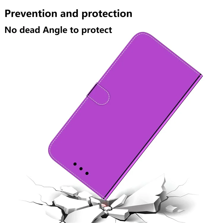 Pour Oppo A57 4G / A57 (2022) 5G / A77 5G / Royaume Q5i / V23 5G / Narzo 50 5G Miroir de Surface en Forme de Support de Portefeuille pu le Cuir Téléphone Couvercle Avec Sangle - Violet