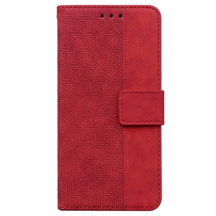 Per Oppo A57 (2022) 5G / A57 4G / A77 5G / Realme Q5i / V23 5G / Narzo 50 5G Geometry Pattern Exprinted Flip Pulfrany Case Copertina Per Telefono Con Cinturino - Rosso